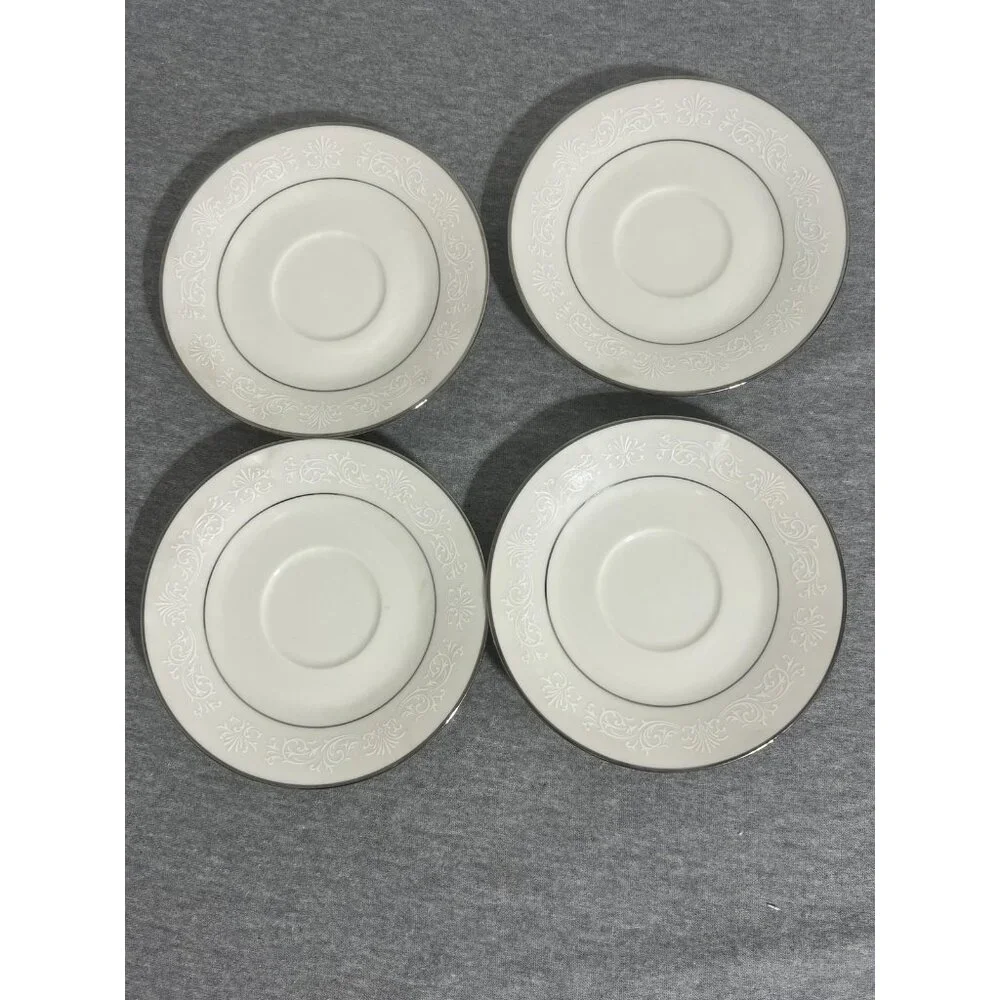 Vintage‎ Noritake Ivory China Marseille 7550 Saucers Set of 4 Floral Trim Silver
